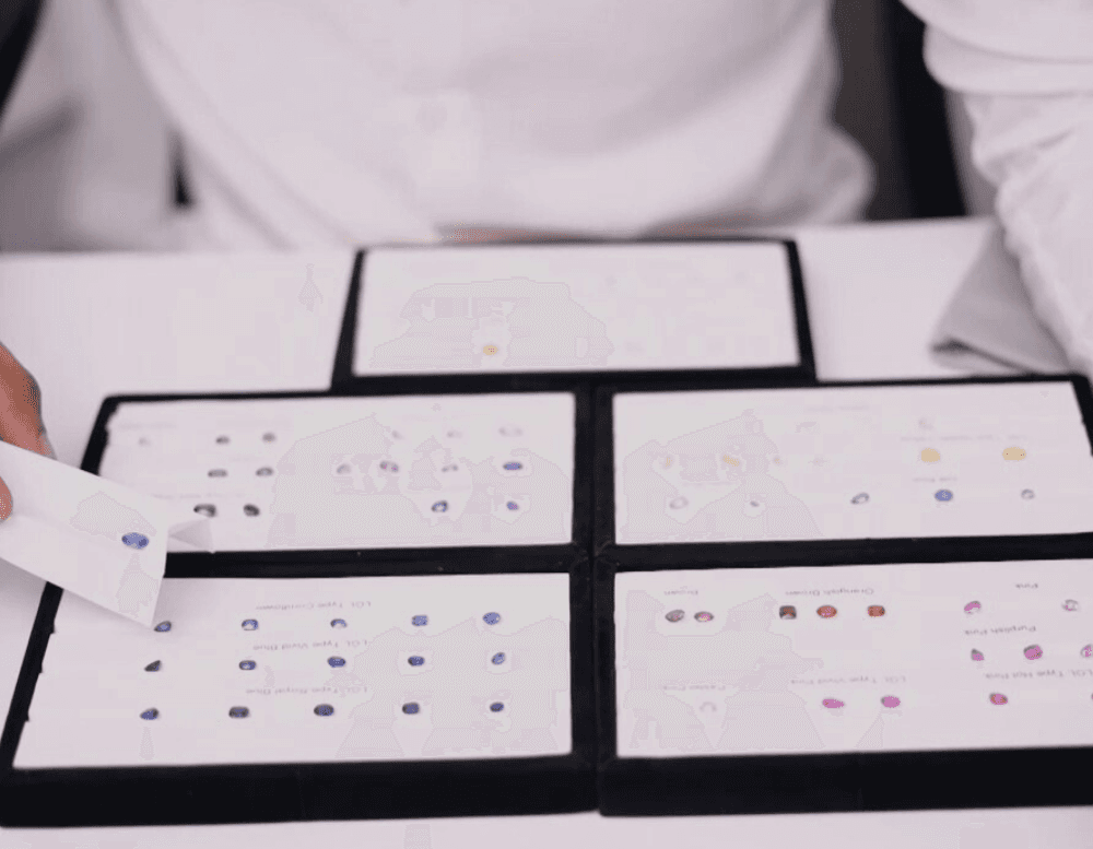 Professional gemstone color grading with reference color master sets